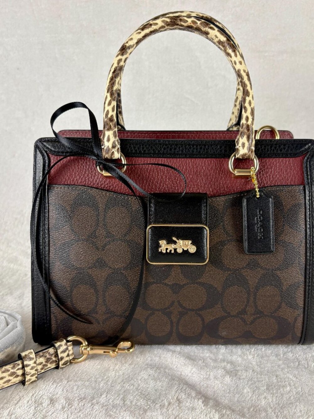 Coach NWT Grace Carryall in Signature Coated Canvas with Snake Embossed Leather